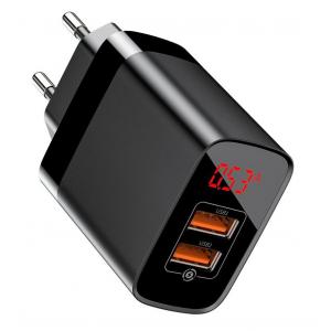 BASEUS φορτιστής τοίχου CCJMHA-A01, 2x USB, 18W, με οθόνη, μαύρο | Αξεσουάρ κινητών | elabstore.gr