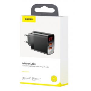 BASEUS φορτιστής τοίχου CCJMHA-A01, 2x USB, 18W, με οθόνη, μαύρο | eLabstore.gr
