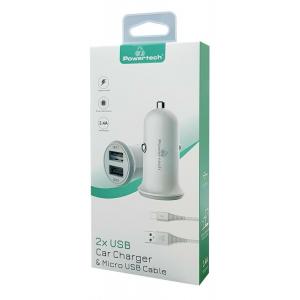 POWERTECH Φορτιστής αυτοκινήτου & καλώδιο Micro USB PT-772, 2x USB, 3.4A | Αξεσουάρ κινητών | elabstore.gr