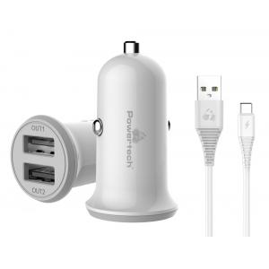 POWERTECH Φορτιστής αυτοκινήτου & καλώδιο Type-C PT-773, 2x USB, 3.4A | Αξεσουάρ κινητών | elabstore.gr