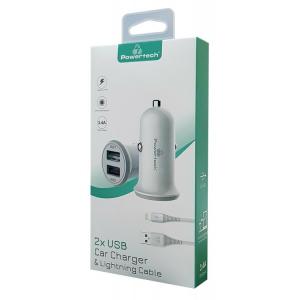 POWERTECH Φορτιστής αυτοκινήτου & καλώδιο Lightning PT-774, 2x USB, 3.4A | Αξεσουάρ κινητών | elabstore.gr
