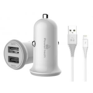 POWERTECH Φορτιστής αυτοκινήτου & καλώδιο Lightning PT-774, 2x USB, 3.4A | Αξεσουάρ κινητών | elabstore.gr