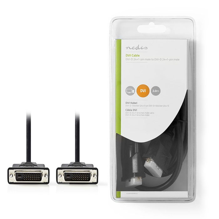 NEDIS CCGB32000BK20 DVI Cable DVI-D 24+1-Pin Male - DVI-D 24+1-Pin Male 2.0 m Bl | eLabstore.gr NEDIS CCGB32000BK20 DVI Cable DVI-D 24+1-Pin Male - DVI-D 24+1-Pin Male 2.0 m Bl | ΚΑΛΩΔΙΑ / ADAPTORS | elabstore.gr