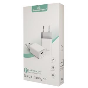 POWERTECH Φορτιστής τοίχου PT-780, 1x USB, 20W, 4A, QC 3.0, λευκός | Αξεσουάρ κινητών | elabstore.gr