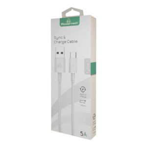 POWERTECH Καλώδιο USB σε Type-C PTR-0079, 5A, 5.0Gbps, 1m, λευκό | Αξεσουάρ κινητών | elabstore.gr