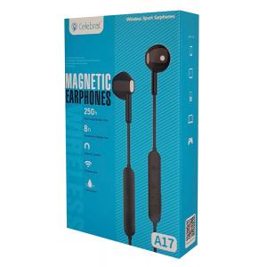 CELEBRAT Bluetooth earphones A17, με μαγνήτη, μικρόφωνο HD, μαύρα | Αξεσουάρ κινητών | elabstore.gr
