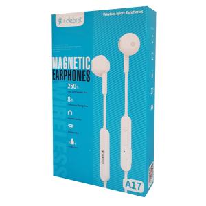 CELEBRAT Bluetooth earphones A17, με μαγνήτη, μικρόφωνο HD, λευκά | Αξεσουάρ κινητών | elabstore.gr