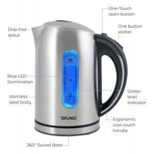 BRUNO Ηλεκτρικός βραστήρας BRN-0028, 2200W, 1.7lt, βάση 360°, LED | Οικιακές & Προσωπικές Συσκευές | elabstore.gr