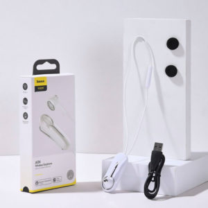 BASEUS bluetooth earphones ENCOK Α06, με μαγνήτη και κλιπ, δόνηση, λευκά | Αξεσουάρ κινητών | elabstore.gr
