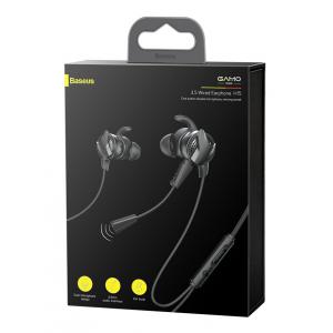 BASEUS earphones GAMO H15, 3.5mm, με διπλό εύκαμπτο μικρόφωνο, μαύρα | Αξεσουάρ κινητών | elabstore.gr