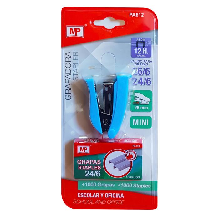 MP mini συρραπτικό με ανταλλακτικά PA612, 24/6, 12 φύλλα, γαλάζιο | eLabstore.gr MP mini συρραπτικό με ανταλλακτικά PA612, 24/6, 12 φύλλα, γαλάζιο | Αναλώσιμα - Είδη Γραφείου | elabstore.gr