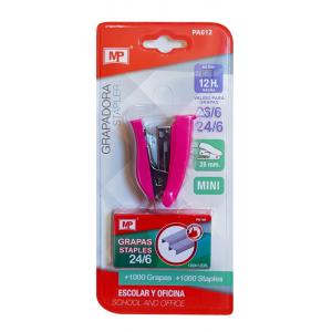 MP mini συρραπτικό με ανταλλακτικά PA612, 24/6, 12 φύλλα, ροζ | Αναλώσιμα - Είδη Γραφείου | elabstore.gr