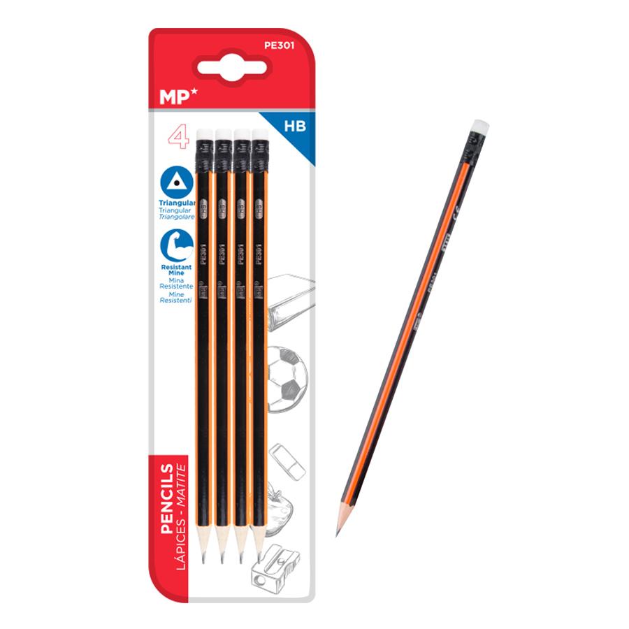MP ξύλινο μολύβι με γόμα PE301, τρίγωνο, HB, 4τμχ | eLabstore.gr MP ξύλινο μολύβι με γόμα PE301, τρίγωνο, HB, 4τμχ | Αναλώσιμα - Είδη Γραφείου | elabstore.gr