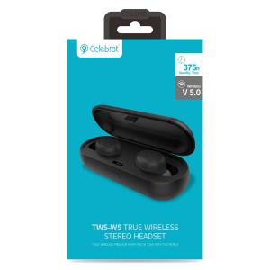 CELEBRAT bluetooth earphones TWS-W5, true wireless, θήκη φόρτισης, μαύρο | Αξεσουάρ κινητών | elabstore.gr
