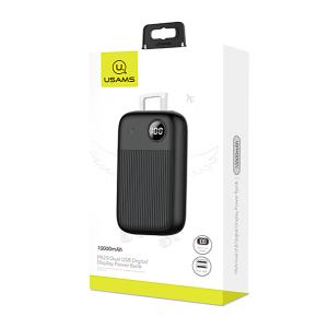 USAMS power bank PB35 10000mAh με οθόνη, 3x output, QC3.0 PD 3A, μαύρο | Αξεσουάρ κινητών | elabstore.gr