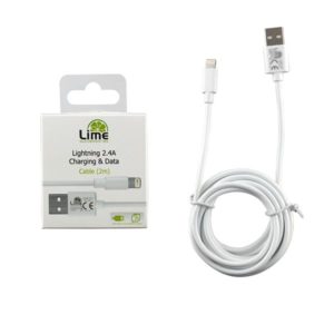 Καλώδιο Lightning USB 2.4A Φόρτισης - Data 2m Λευκό LO1 Lime | eLabstore.gr
