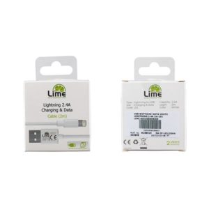 Καλώδιο Lightning USB 2.4A Φόρτισης - Data 2m Λευκό LO1 Lime | eLabstore.gr