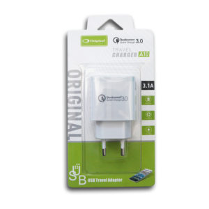 Universal 1 USB Port Fast Wall Charger QC 3.0 Λευκό 3.1A | eLabstore.gr