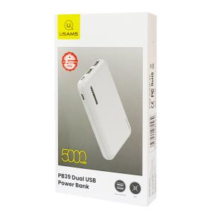 USAMS power bank PB39 5000mAh, slim, 2x output, 2A, λευκό | Αξεσουάρ κινητών | elabstore.gr