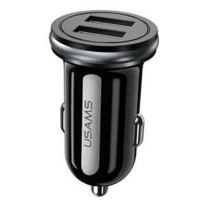 USAMS φορτιστής αυτοκινήτου C4, 2x USB, 4.8A, μεταλλικός, μαύρος | Αξεσουάρ κινητών | elabstore.gr