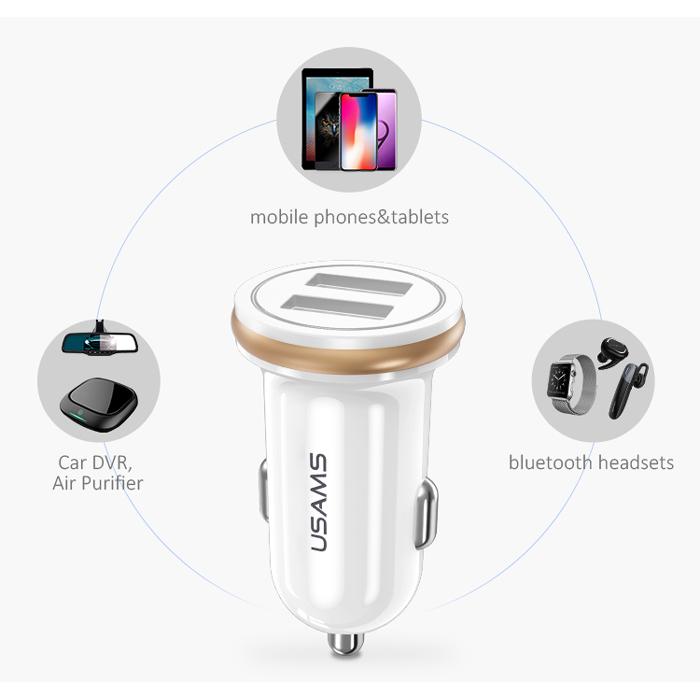 USAMS φορτιστής αυτοκινήτου C4, 2x USB, 4.8A, μεταλλικός, λευκός | eLabstore.gr USAMS φορτιστής αυτοκινήτου C4, 2x USB, 4.8A, μεταλλικός, λευκός | Αξεσουάρ κινητών | elabstore.gr