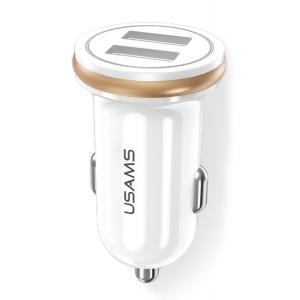 USAMS φορτιστής αυτοκινήτου C4, 2x USB, 4.8A, μεταλλικός, λευκός | Αξεσουάρ κινητών | elabstore.gr