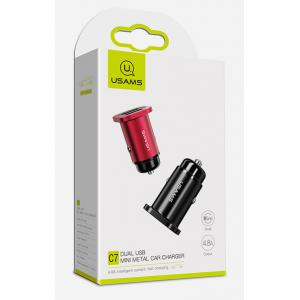 USAMS φορτιστής αυτοκινήτου C7, 2x USB, 4.8A, μεταλλικός, μαύρος | Αξεσουάρ κινητών | elabstore.gr