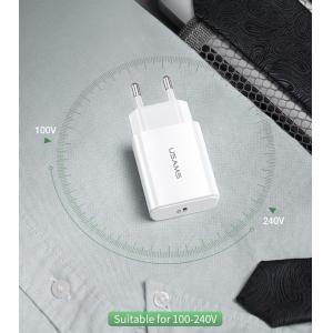 USAMS φορτιστής τοίχου T14, 1x type-C, PD3.0 18W 3A, λευκός | Αξεσουάρ κινητών | elabstore.gr