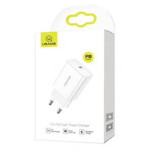USAMS φορτιστής τοίχου T14, 1x type-C, PD3.0 18W 3A, λευκός | Αξεσουάρ κινητών | elabstore.gr