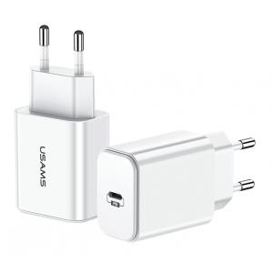 USAMS φορτιστής τοίχου T14, 1x type-C, PD3.0 18W 3A, λευκός | Αξεσουάρ κινητών | elabstore.gr