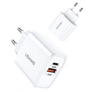 USAMS φορτιστής τοίχου T15, 1x USB 1x type-C, PD3.0 QC4.0 18W 3A, λευκός | Αξεσουάρ κινητών | elabstore.gr