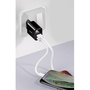 USAMS φορτιστής τοίχου T17, 2x USB, LED οθόνη, 10.5W 2.1A, μαύρος | Αξεσουάρ κινητών | elabstore.gr