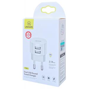 USAMS φορτιστής τοίχου T20, 2x USB, 2.1A, λευκός | Αξεσουάρ κινητών | elabstore.gr