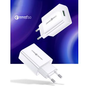 USAMS φορτιστής τοίχου T22, 1x USB, QC3.0 18W 3A, λευκός | Αξεσουάρ κινητών | elabstore.gr