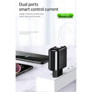 USAMS φορτιστής τοίχου T23, USB & type-C, οθόνη, 18W 3A, μαύρος | Αξεσουάρ κινητών | elabstore.gr