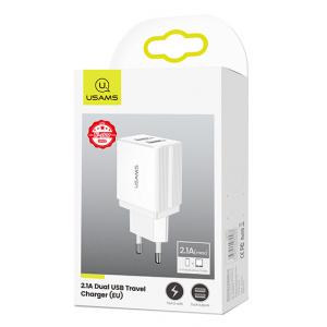 USAMS φορτιστής τοίχου T24 US-CC090, 2x USB, 2.1A, λευκός | Αξεσουάρ κινητών | elabstore.gr