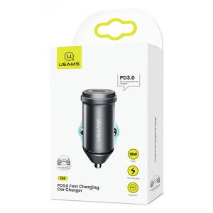 USAMS φορτιστής αυτοκινήτου C14, 1x type-C, 3A 18W, μεταλλικός, γκρι | Αξεσουάρ κινητών | elabstore.gr