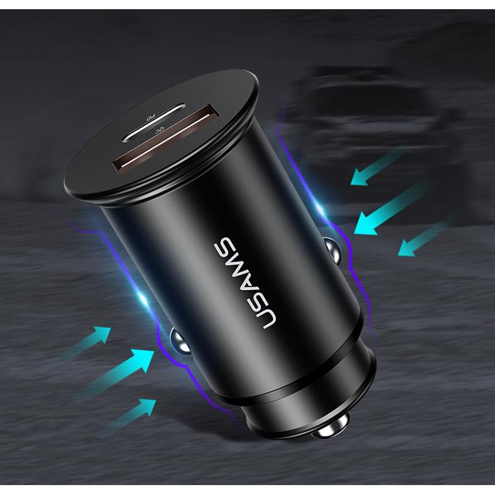 USAMS φορτιστής αυτοκινήτου C15, USB & type-C, 5A, μεταλλικός, μαύρος | eLabstore.gr USAMS φορτιστής αυτοκινήτου C15, USB & type-C, 5A, μεταλλικός, μαύρος | Αξεσουάρ κινητών | elabstore.gr