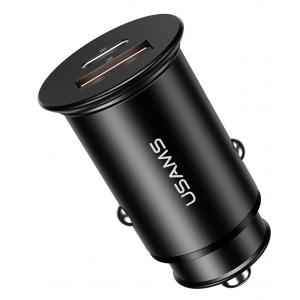 USAMS φορτιστής αυτοκινήτου C15, USB & type-C, 5A, μεταλλικός, μαύρος | Αξεσουάρ κινητών | elabstore.gr