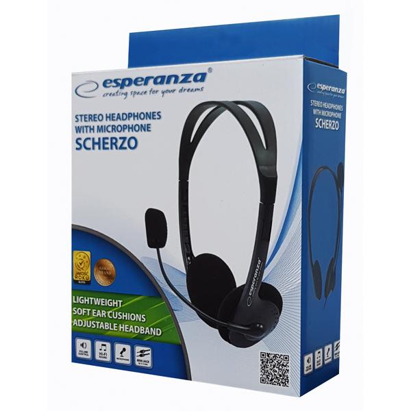 ESPERANZA Headphones με μικρόφωνο Scherzo EH102, 2x 3.5mm, 2.5m, μαύρα | eLabstore.gr ESPERANZA Headphones με μικρόφωνο Scherzo EH102, 2x 3.5mm, 2.5m, μαύρα | Συνοδευτικά PC | elabstore.gr