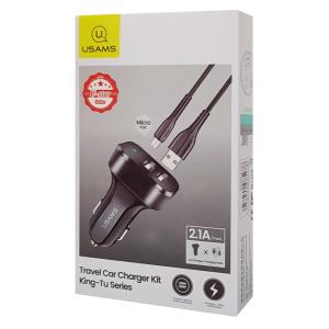 USAMS φορτιστής αυτοκινήτου C13 & καλώδιο Micro USB, 2x USB, 2.1A, μαύρο | Αξεσουάρ κινητών | elabstore.gr