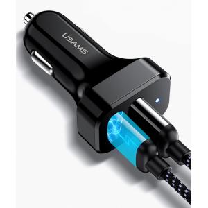 USAMS φορτιστής αυτοκινήτου C13 & καλώδιο type-C, 2x USB, 2.1A, μαύρο | Αξεσουάρ κινητών | elabstore.gr