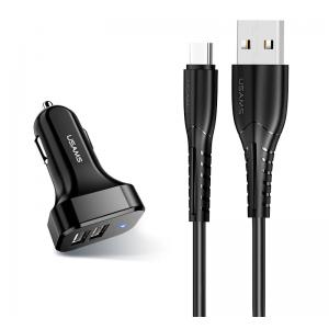 USAMS φορτιστής αυτοκινήτου C13 & καλώδιο type-C, 2x USB, 2.1A, μαύρο | Αξεσουάρ κινητών | elabstore.gr