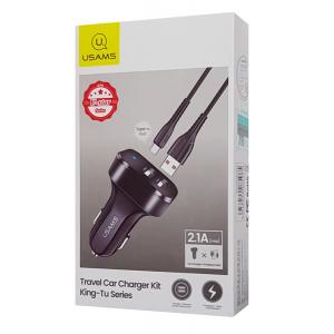 USAMS φορτιστής αυτοκινήτου C13 & καλώδιο type-C, 2x USB, 2.1A, μαύρο | Αξεσουάρ κινητών | elabstore.gr