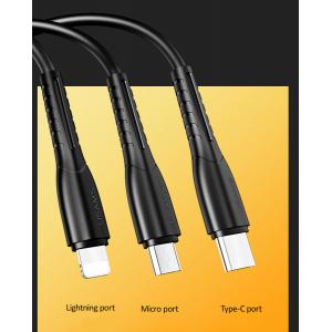 USAMS φορτιστής αυτοκινήτου C13 & καλώδιο 3 σε 1, 2x USB, 2.1A, μαύρο | Αξεσουάρ κινητών | elabstore.gr
