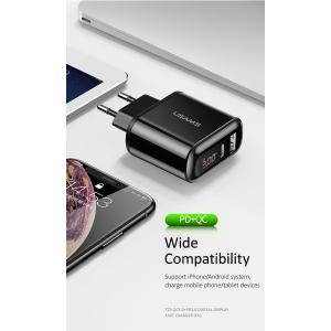 USAMS φορτιστής τοίχου T23 & καλώδιο, USB & type-C, οθόνη, 18W, μαύρος | Αξεσουάρ κινητών | elabstore.gr