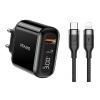 USAMS φορτιστής τοίχου T23 & καλώδιο, USB & type-C, οθόνη, 18W, μαύρος | Αξεσουάρ κινητών | elabstore.gr