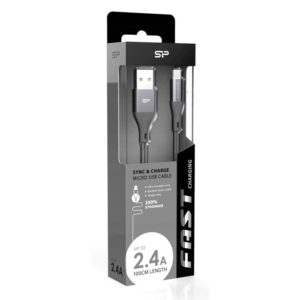 SILICON POWER καλώδιο USB σε Micro USB LK30AB, 2.4A, QC 3.0, 1m, γκρι | Αξεσουάρ κινητών | elabstore.gr