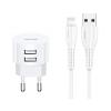 USAMS φορτιστής τοίχου T20 & καλώδιο Lightning, 2x USB, 2.1A, λευκός | Αξεσουάρ κινητών | elabstore.gr