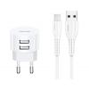 USAMS φορτιστής τοίχου T20 & καλώδιο Micro USB, 2x USB, 2.1A, λευκός | Αξεσουάρ κινητών | elabstore.gr